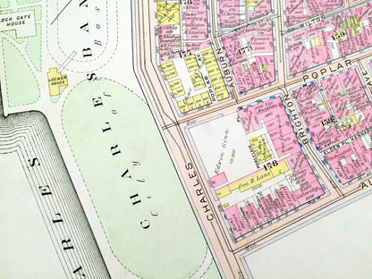 Antique 1908 West End, Boston, Massachusetts Map from G.W. Bromley Atlas – Bullfinch Triangle, Mass General Hospital, Garden, Beacon Hill MA