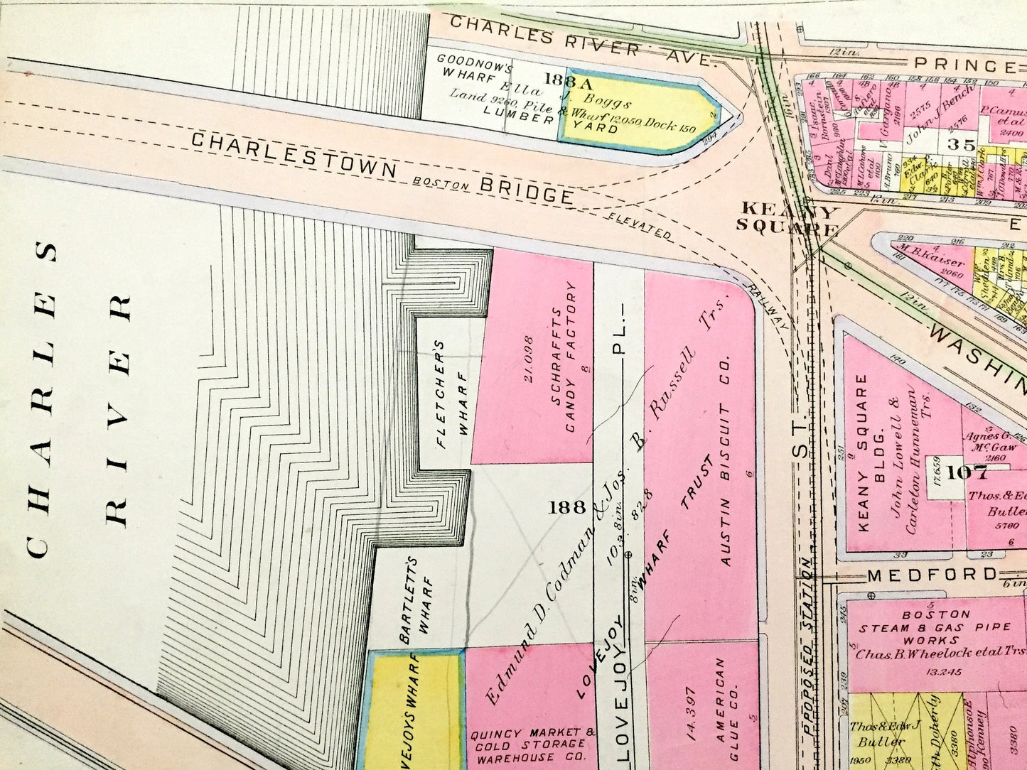 Antique 1908 North End, Boston, Massachusetts Map from G.W. Bromley Atlas – West End, Boston Garden, Bullfinch Triangle, Charles River, MA