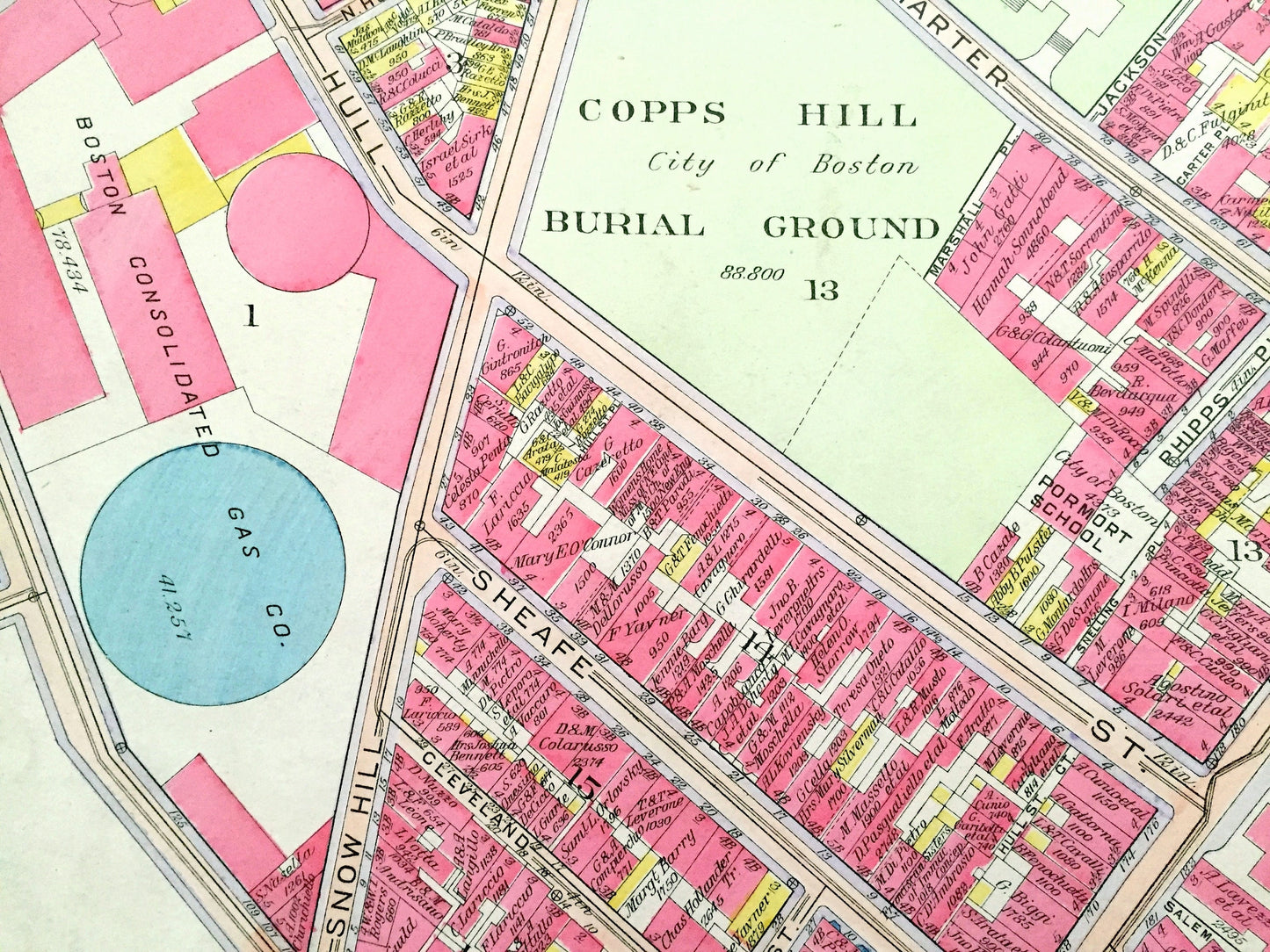Antique 1908 North End, Boston, Massachusetts Map from G.W. Bromley Atlas – Old North Church, Copps Hill, Paul Revere Mall, Freedom Trail MA
