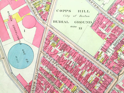 Antique 1908 North End, Boston, Massachusetts Map from G.W. Bromley Atlas – Old North Church, Copps Hill, Paul Revere Mall, Freedom Trail MA