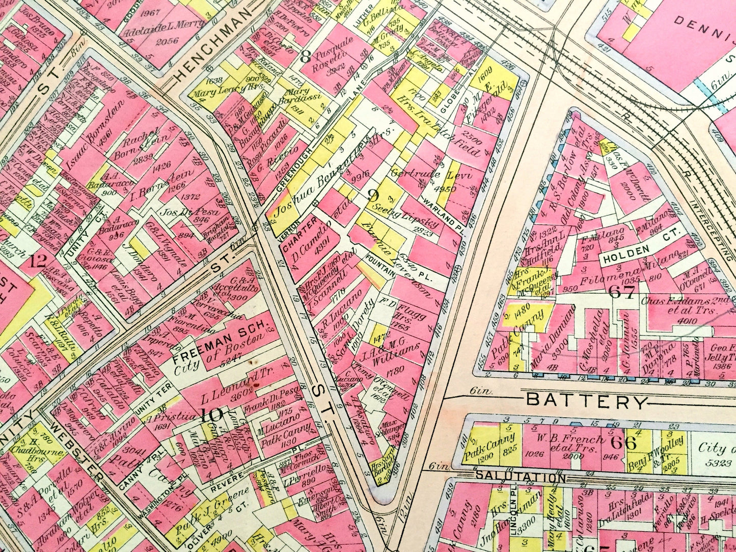 Antique 1908 North End, Boston, Massachusetts Map from G.W. Bromley Atlas – Old North Church, Copps Hill, Paul Revere Mall, Freedom Trail MA