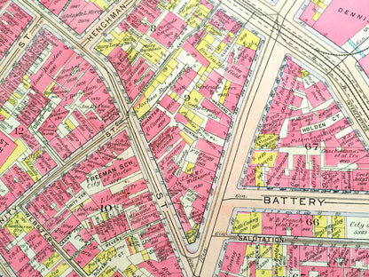 Antique 1908 North End, Boston, Massachusetts Map from G.W. Bromley Atlas – Old North Church, Copps Hill, Paul Revere Mall, Freedom Trail MA