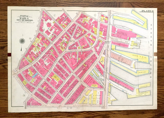 Antique 1908 North End, Boston, Massachusetts Map from G.W. Bromley Atlas – Downtown, Paul Revere House, Christopher Columbus Waterfront, MA
