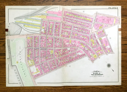 Antique 1908 West End, Boston, Massachusetts Map from G.W. Bromley Atlas – Bullfinch Triangle, Mass General Hospital, Garden, Beacon Hill MA