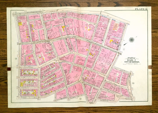 Antique 1908 Downtown Crossing, Boston, Massachusetts Map from G.W. Bromley Atlas – Theater District, Chinatown, Common, Boylston, Tremont