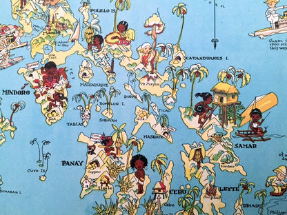 Antique 1935 Philippines Islands Map from Our Gay Geography by Ruth Taylor – Quezon City, Manila, Caloocan, Davao, Luzon, Mindanao, Mindoro