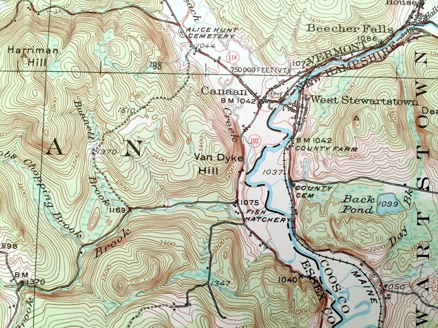 Antique Averill, Vermont 1953 US Geological Survey Topographic Map – Lemington, Brunswick, Stratford, Columbia, Stewartstown, New Hampshire