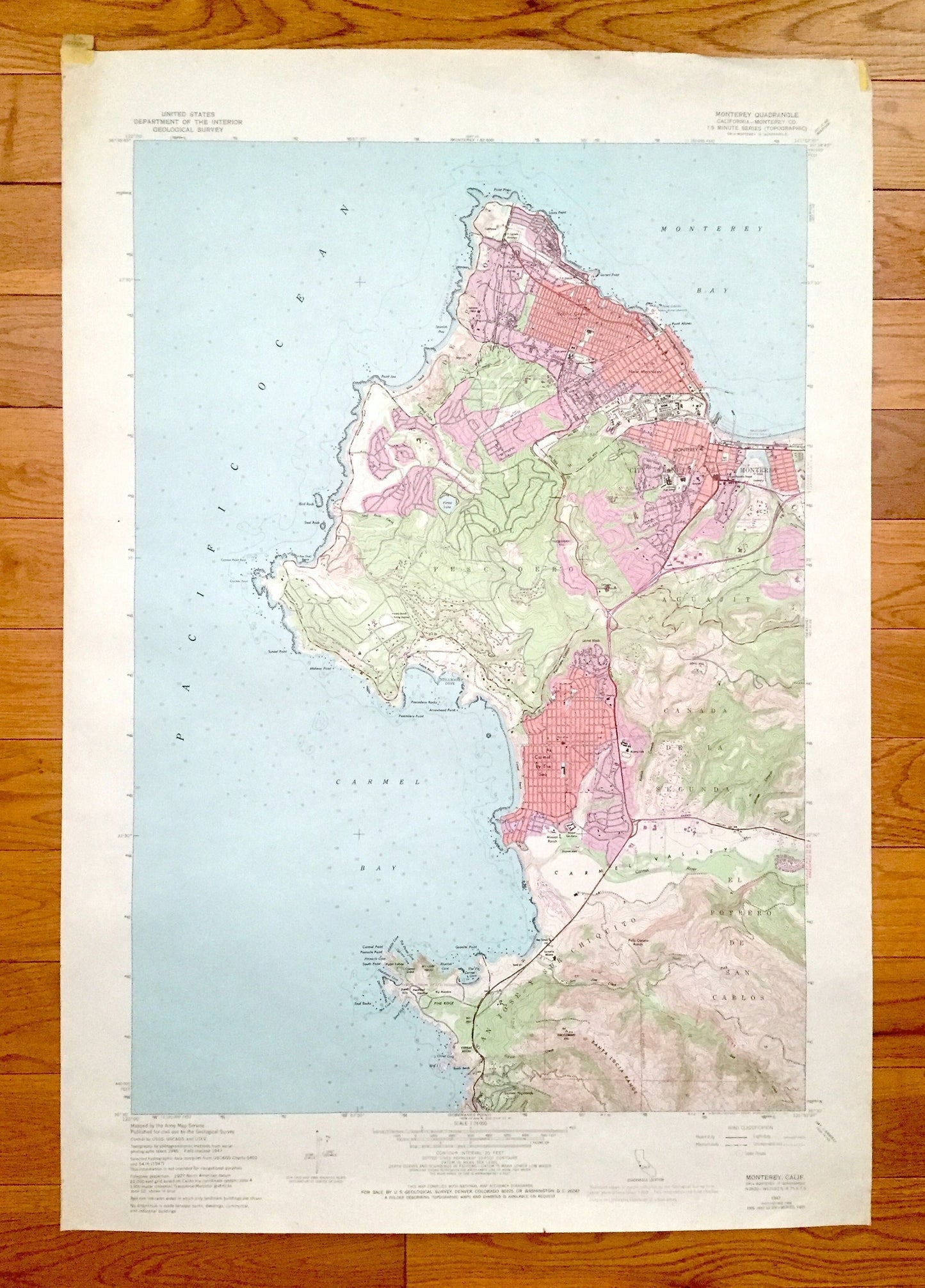 Antique Monterey, California 1947 US Geological Survey Topographic Map – Carmel By The Sea, Bay, Pacific Grove, Pinos, Pebble Beach Golf, CA