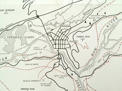 Antique 1965 Banff National Park Trails, Alberta, Canada Geological Survey Topographic Map – Canadian Rockies, Lake Louise, Jasper, Yoho CAN