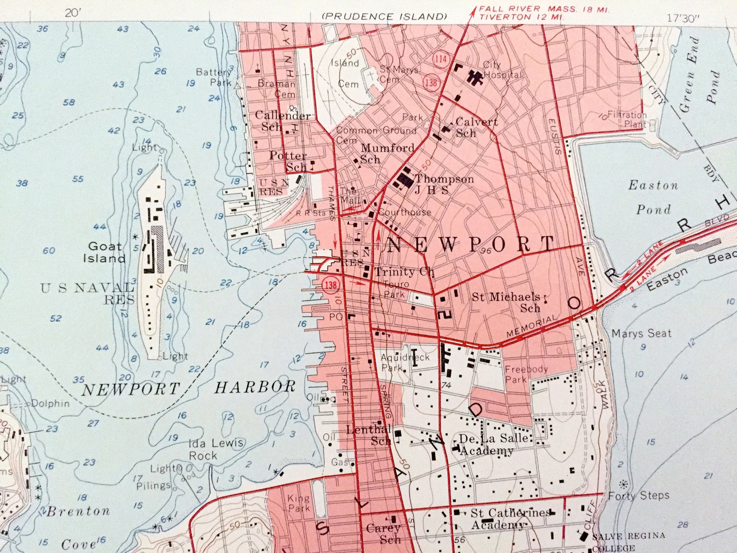 Antique Newport, Rhode Island 1957 US Geological Survey Topographic Map – Narraganset Bay, Jamestown, Middletown, Conanicut Island County RI