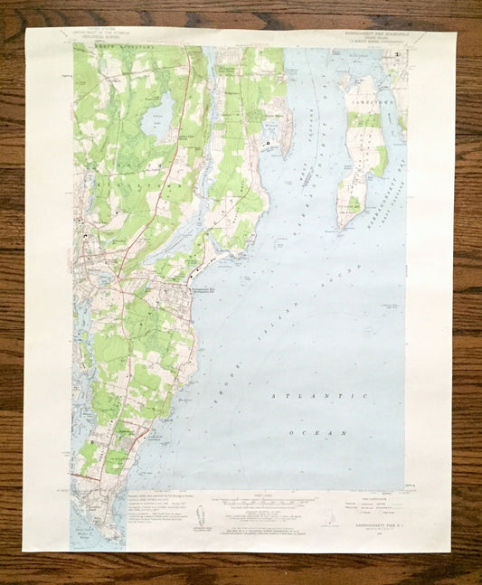 Antique Narragansett Pier, Rhode Island 1957 US Geological Survey Topographic Map – Washington County, Newport, Kingston, Jamestown, Bay, RI