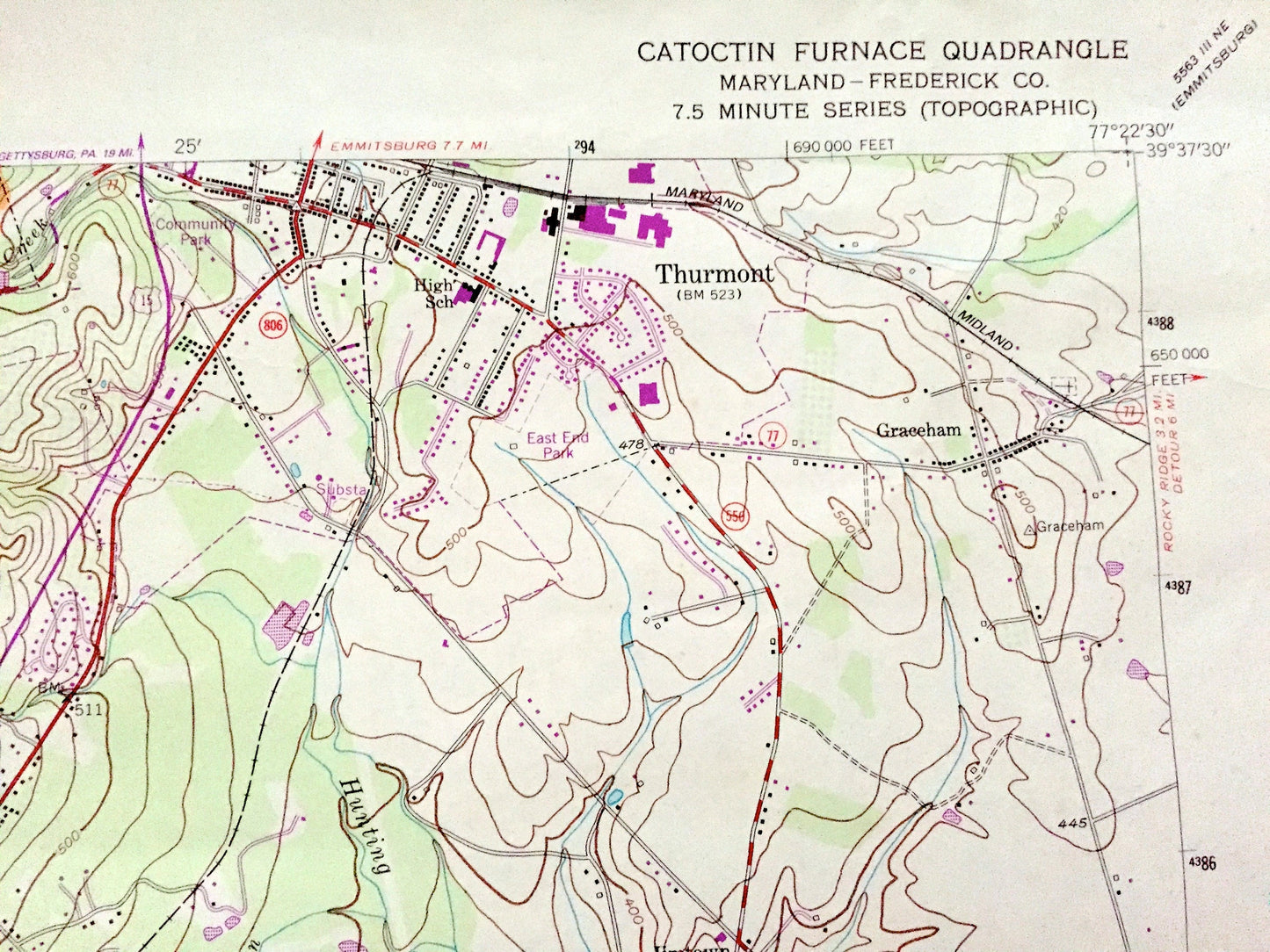 Antique Catoctin Furnace, Maryland 1953 US Geological Survey Topographic Map – Frederick County, Cunningham Falls, Lewiston, Thurmont, MD