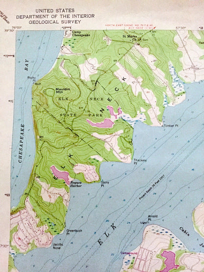 Antique Earleville, Maryland 1958 US Geological Survey Topographic Map – Cecil County, Town Point, Crystal Beach, West View Shores, MD