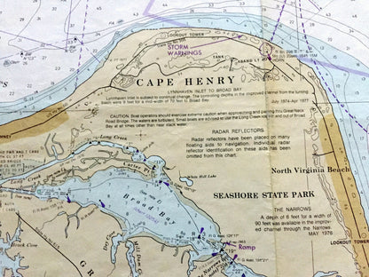 Antique Chesapeake Bay 1979 US Coast Guard Nautical Map – Cape Charles to Norfolk Harbor, Virginia Beach, Newport News, York River, Henry VA