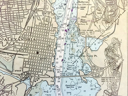 Antique Potomac River 1980 US Coast Guard Nautical Map – Washington DC, Alexandria, Arlington, Virginia, Anacostia, Maryland, Georgetown VA