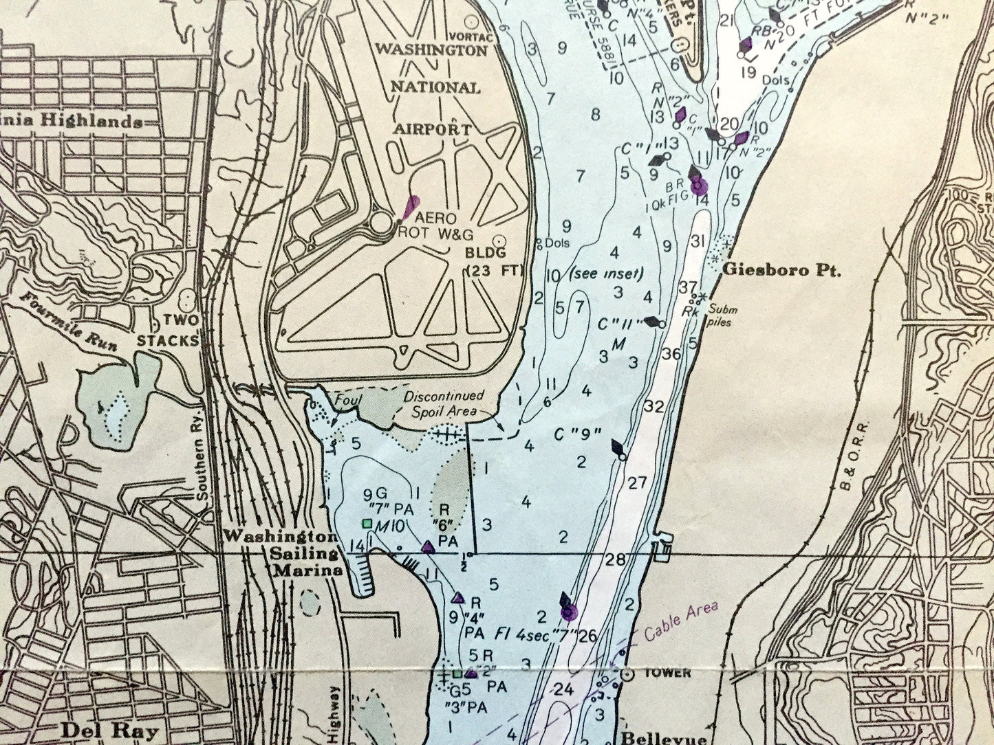 Antique Potomac River 1980 US Coast Guard Nautical Map – Washington DC, Alexandria, Arlington, Virginia, Anacostia, Maryland, Georgetown VA