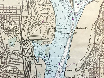 Antique Potomac River 1980 US Coast Guard Nautical Map – Washington DC, Alexandria, Arlington, Virginia, Anacostia, Maryland, Georgetown VA