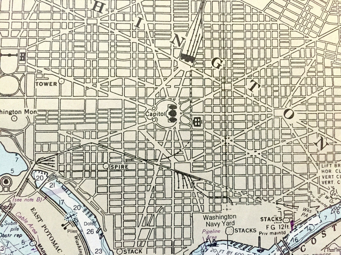Antique Potomac River 1980 US Coast Guard Nautical Map – Washington DC, Alexandria, Arlington, Virginia, Anacostia, Maryland, Georgetown VA