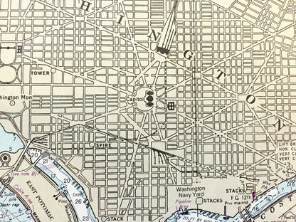 Antique Potomac River 1980 US Coast Guard Nautical Map – Washington DC, Alexandria, Arlington, Virginia, Anacostia, Maryland, Georgetown VA
