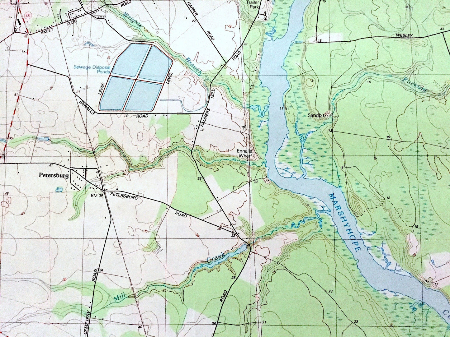 Antique Rhodesdale, Maryland 1988 US Geological Survey Topographic Map – Dorchester County, Hurlock, Eldorado, Brookview, Nanticoke RIver MD