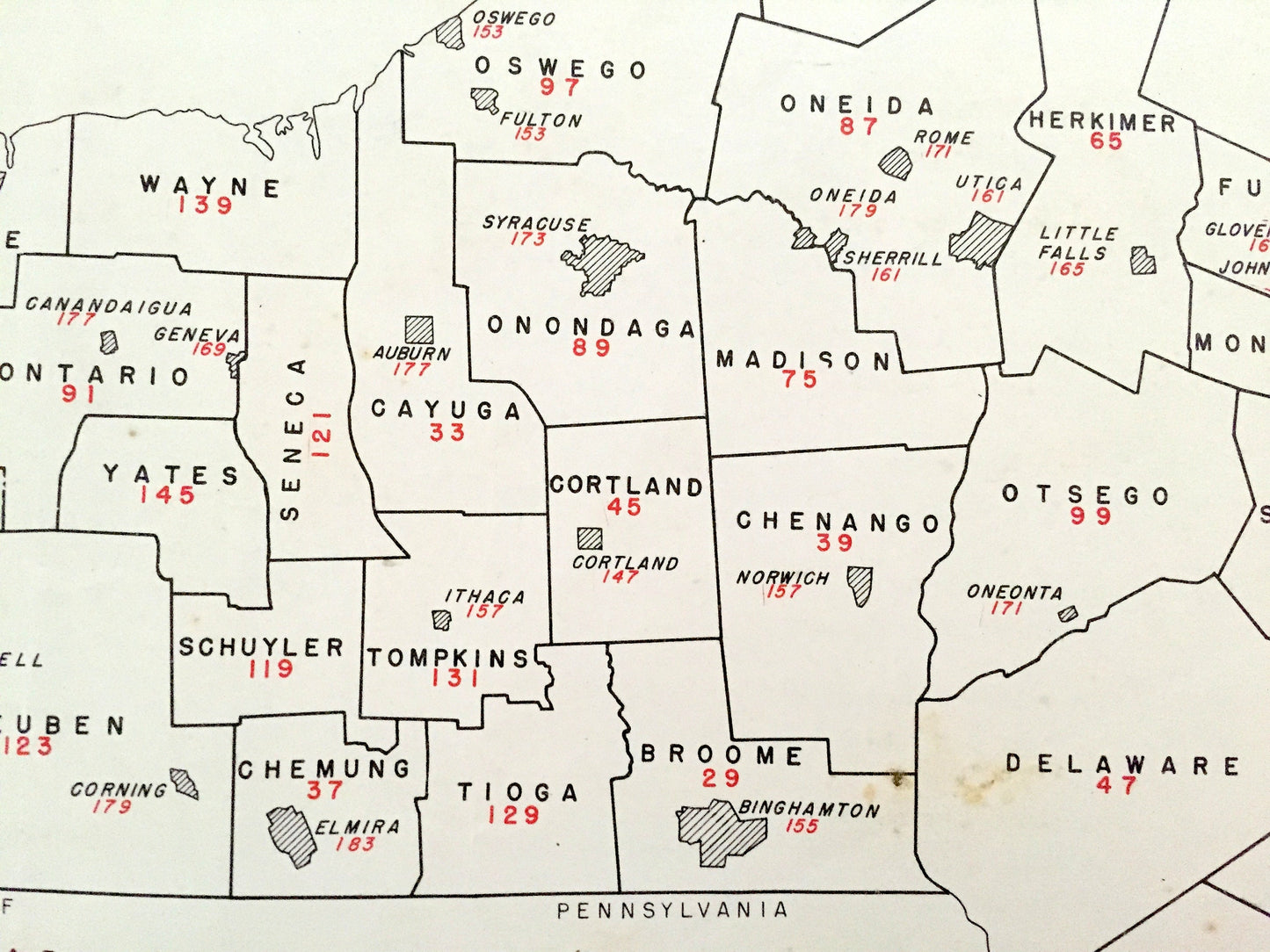 Antique 1941 New York County Map from WP Munger's Historical Atlas of New York State – Albany, Manhattan, Long Island, Adirondacks, NYC NY