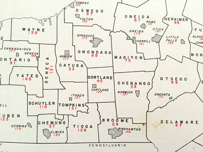 Antique 1941 New York County Map from WP Munger's Historical Atlas of New York State – Albany, Manhattan, Long Island, Adirondacks, NYC NY