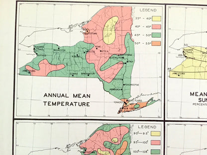 Antique 1941 New York Climate Map from WP Munger's Historical Atlas of New York State – Manhattan, Long Island, Adirondacks, Albany, NYC NY