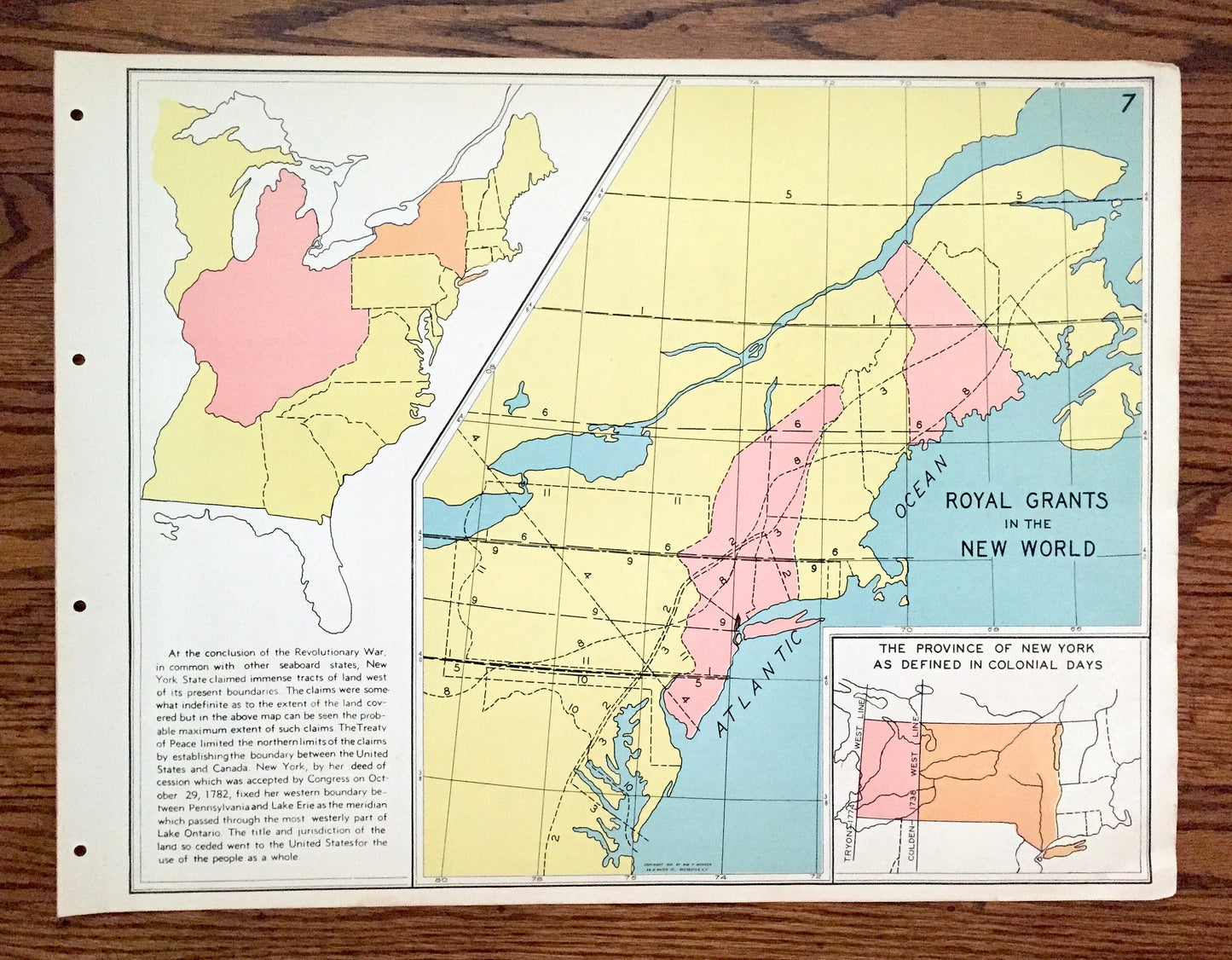 Antique 1941 Royal Grants of the New World Map from WP Munger's Historical Atlas of New York State – Manhattan, Long Island, Adirondacks, NY