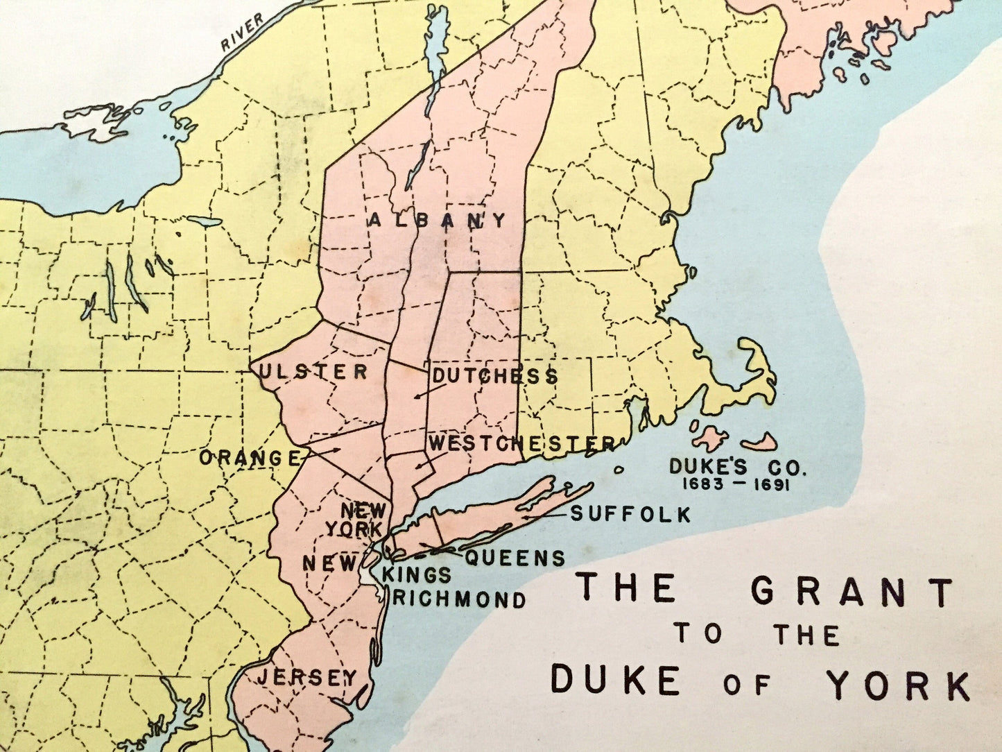 Antique 1941 New York Historical Map from WP Munger's Historical Atlas of New York State – Manhattan, Long Island, Adirondacks, Duke, NY
