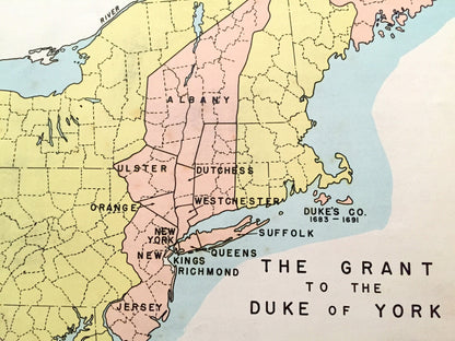 Antique 1941 New York Historical Map from WP Munger's Historical Atlas of New York State – Manhattan, Long Island, Adirondacks, Duke, NY