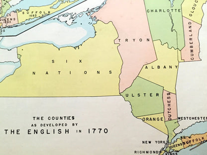 Antique 1941 New York Historical Map from WP Munger's Historical Atlas of New York State – Manhattan, Long Island, Adirondacks, Duke, NY