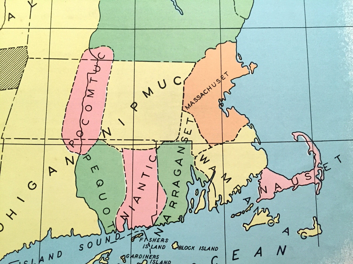 Antique 1941 New York Pre-Colonial Map from WP Munger's Historical Atlas of New York State – Manhattan, Long Island, Adirondacks, Boston NY
