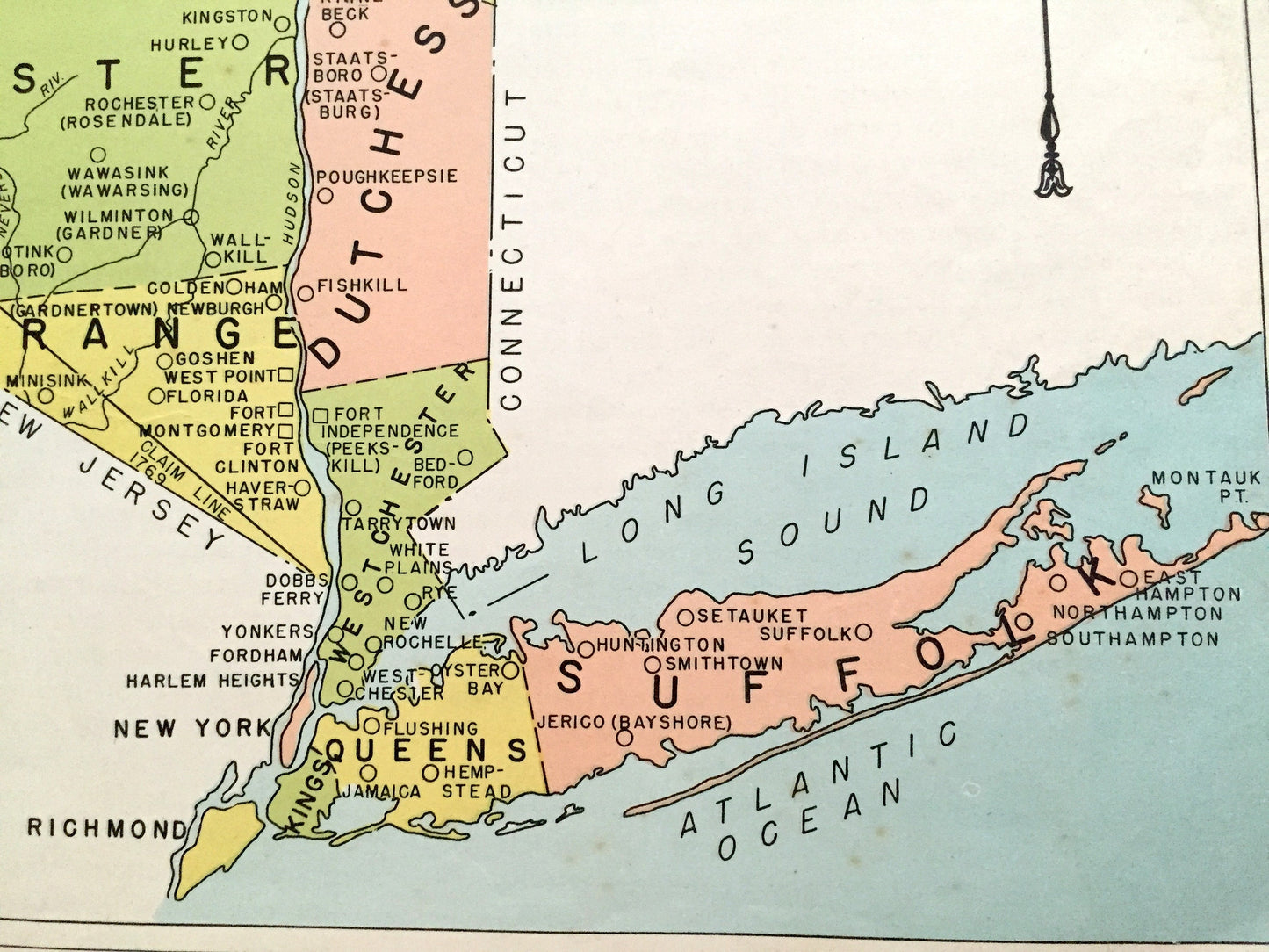 Antique 1941 New York English Colonial Map from WP Munger's Historical Atlas of New York State – Manhattan, Long Island, Adirondacks, NY