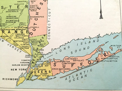 Antique 1941 New York English Colonial Map from WP Munger's Historical Atlas of New York State – Manhattan, Long Island, Adirondacks, NY