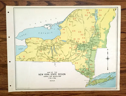 Antique 1941 New York Revolutionary Wartime Map from WP Munger's Historical Atlas of New York State – Manhattan, Long Island, Adirondacks NY