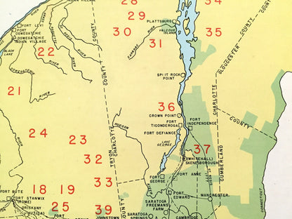 Antique 1941 New York Revolutionary Wartime Map from WP Munger's Historical Atlas of New York State – Manhattan, Long Island, Adirondacks NY
