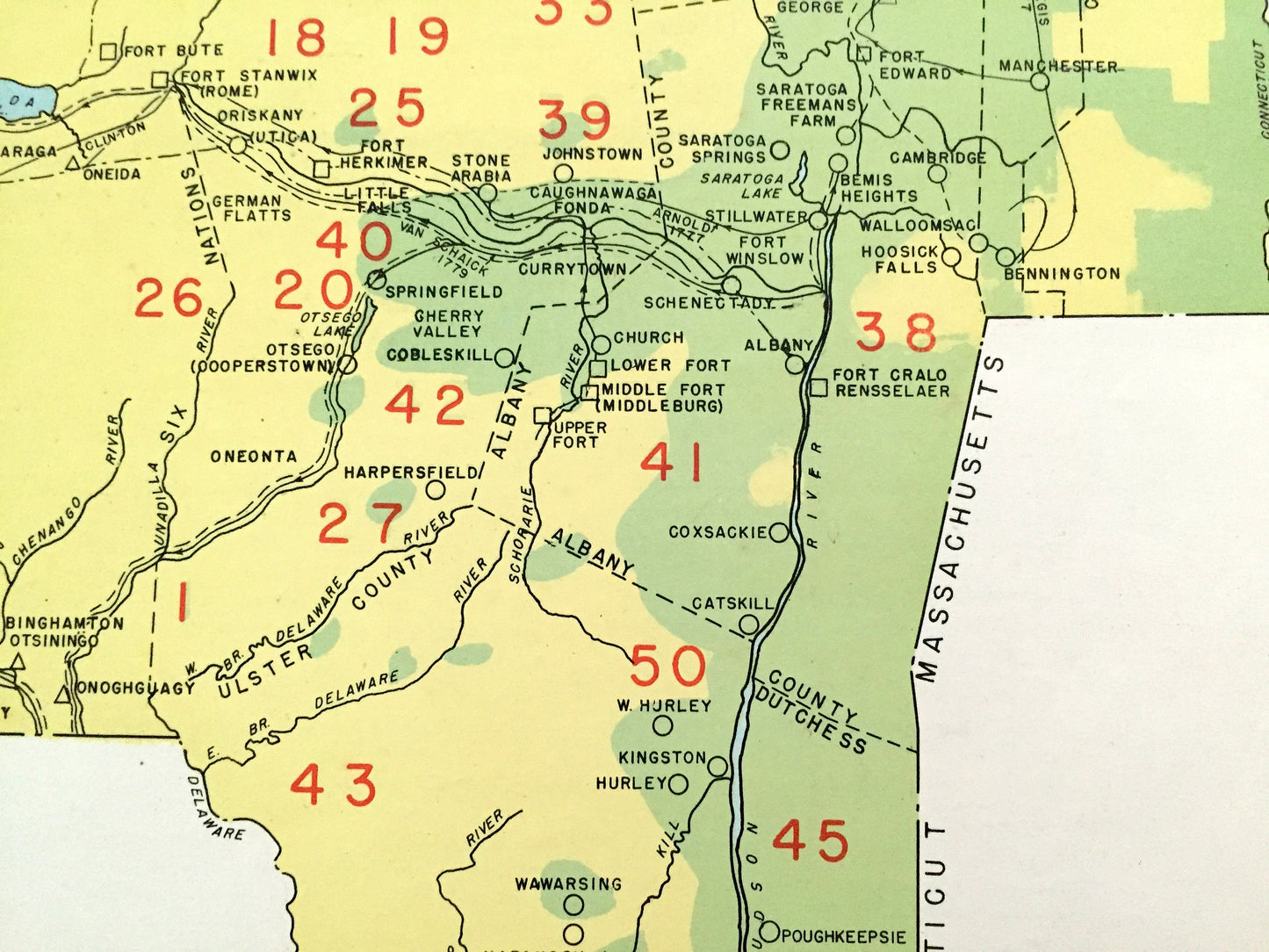 Antique 1941 New York Revolutionary Wartime Map from WP Munger's Historical Atlas of New York State – Manhattan, Long Island, Adirondacks NY