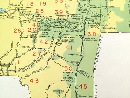 Antique 1941 New York Revolutionary Wartime Map from WP Munger's Historical Atlas of New York State – Manhattan, Long Island, Adirondacks NY