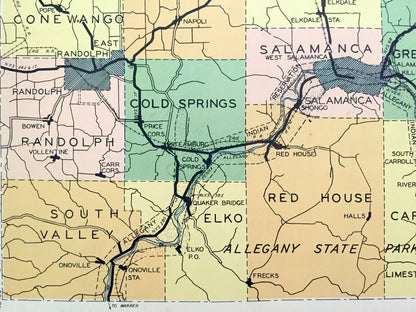 Antique Cattaraugus County, New York 1941 Historical Atlas Map – Little Valley, Randolph, Gowanda, Salamanca, Franklinville, Olean, NY
