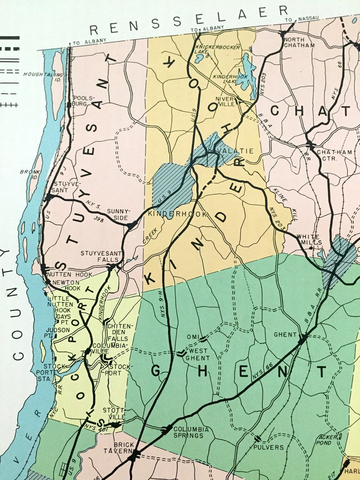 Antique Columbia County, New York 1941 Historical Atlas Map – Hudson, Canaan, Kinderhook, Hillsdale, Chatham, Ancram, Livingston, Ghent, NY