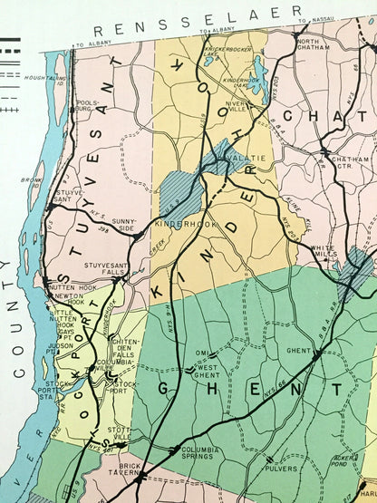 Antique Columbia County, New York 1941 Historical Atlas Map – Hudson, Canaan, Kinderhook, Hillsdale, Chatham, Ancram, Livingston, Ghent, NY