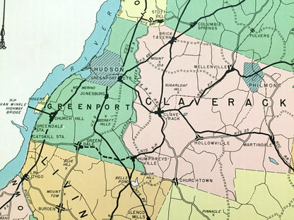 Antique Columbia County, New York 1941 Historical Atlas Map – Hudson, Canaan, Kinderhook, Hillsdale, Chatham, Ancram, Livingston, Ghent, NY