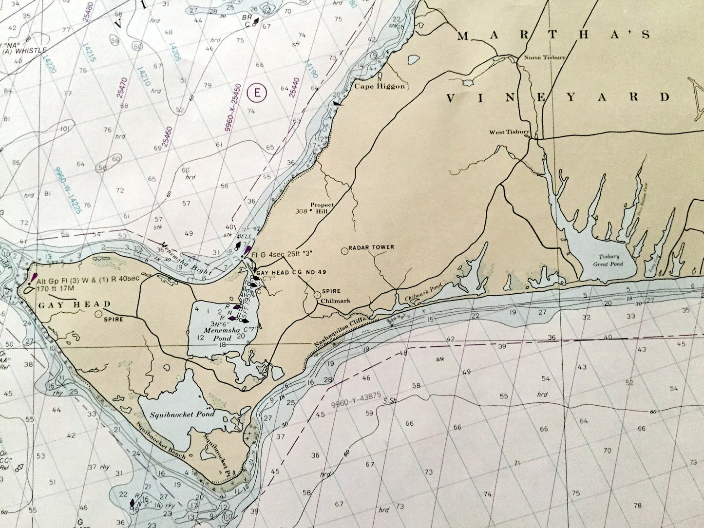 Antique Marthas Vineyard to Block Island 1962 US Coast Guard Nautical Map – Massachusetts, Rhode Island, Cape Cod, Woods Hole, Newport RI MA