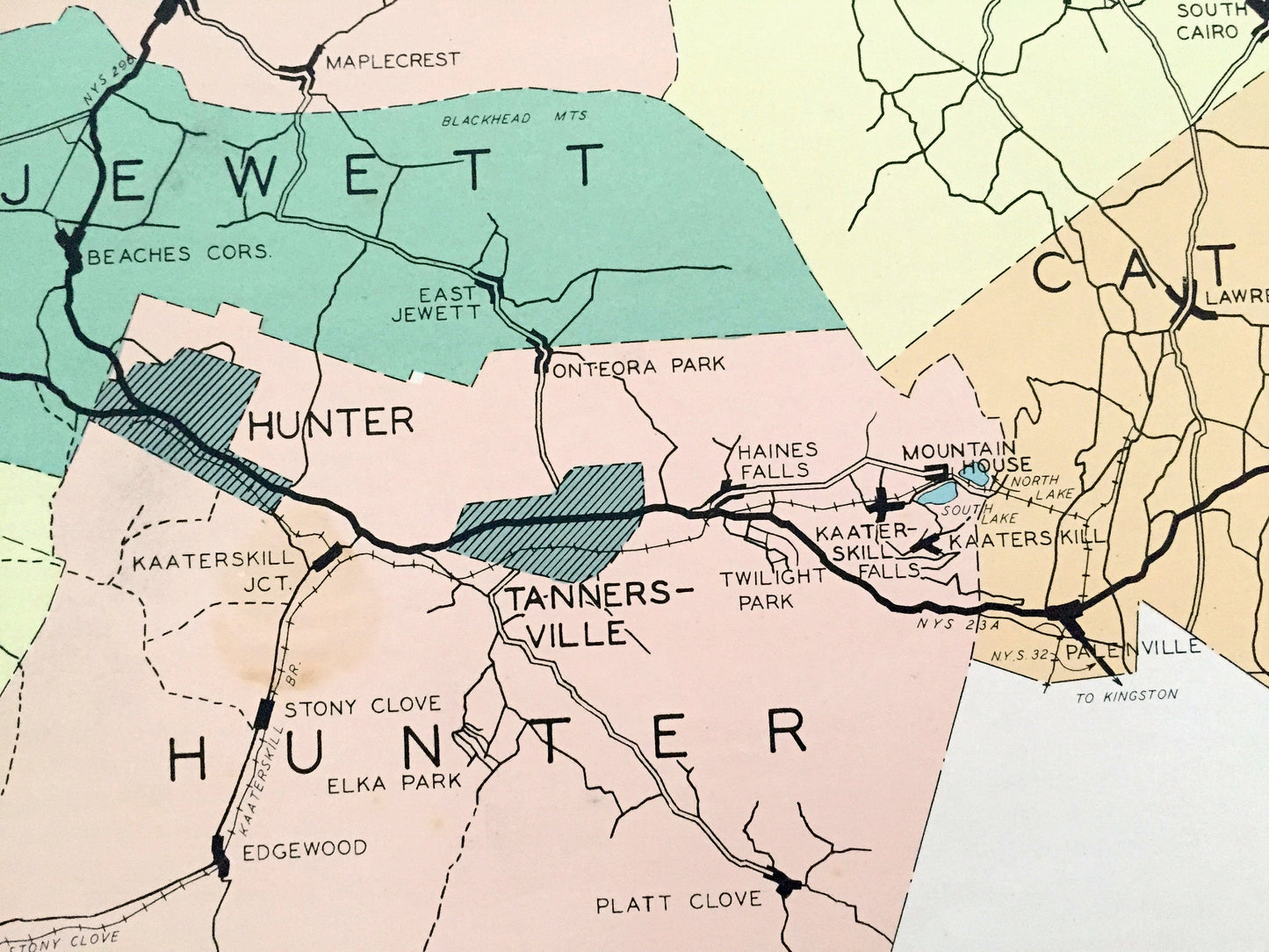 Antique Greene County, New York 1941 Historical Atlas Map – Catskill, Athens, Coxsackie, Cairo, Greenville, Prattsville, West Kill Hudson NY
