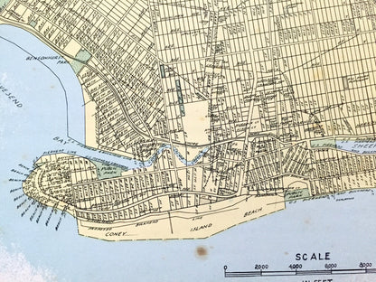Antique Brooklyn Borough, New York 1941 Historical Atlas Map – Williamsburg, Greenpoint, Park Slope, Red Hook, Bushwick, Kings County NY NYC