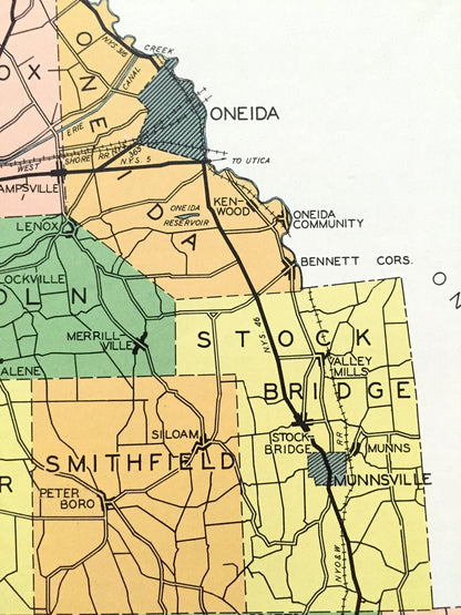 Antique Madison County, New York 1941 Historical Atlas Map – Oneida, Bridgeport, Cazenova, Chittenango, Canastota, Hamilton, Brookfield, NY
