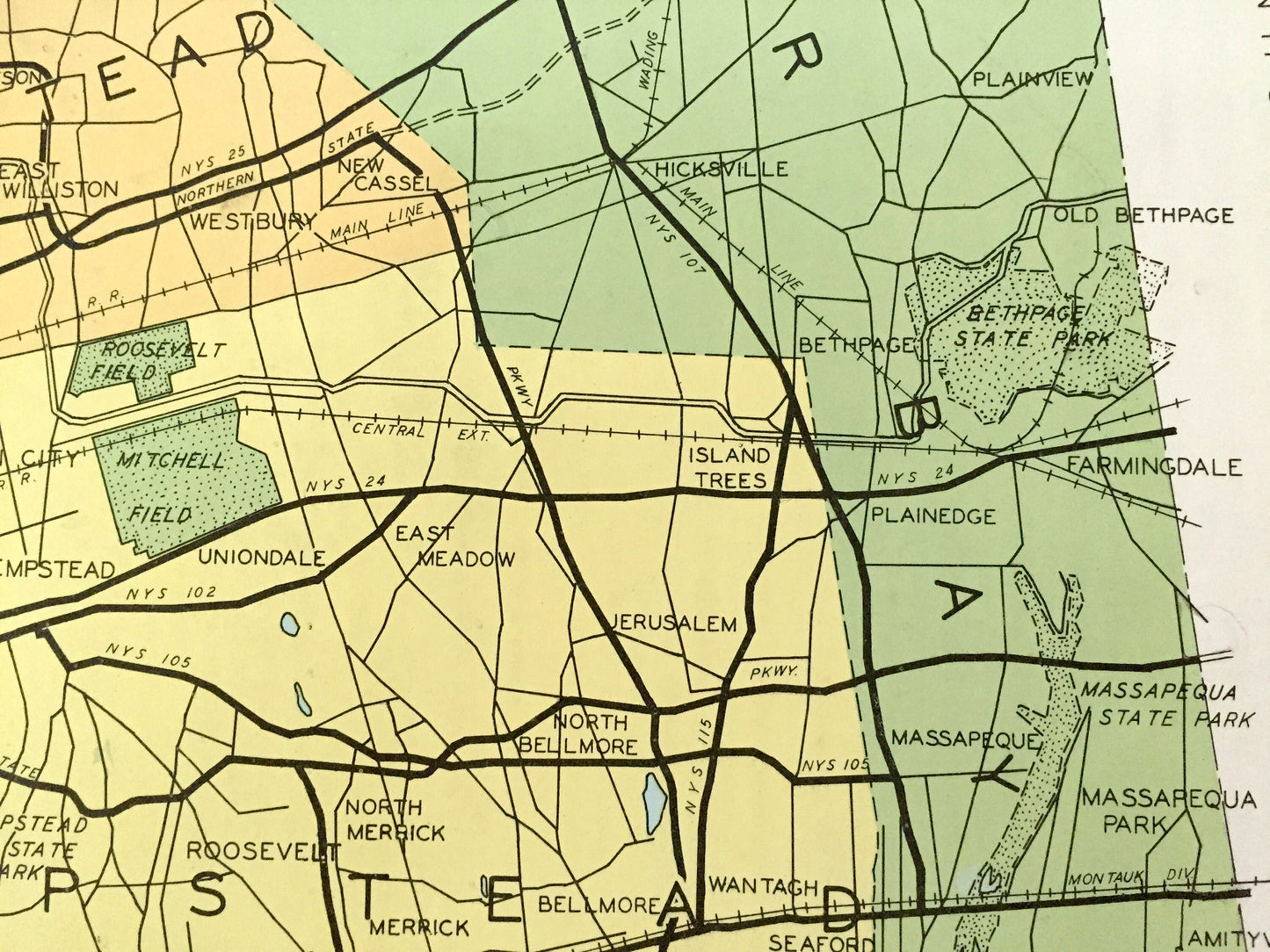 Antique Nassau County, New York 1941 Historical Atlas Map – Oyster Bay, Hempstead, Mineola, Freeport, Farmingdale, Long Beach, Rockaway, NY
