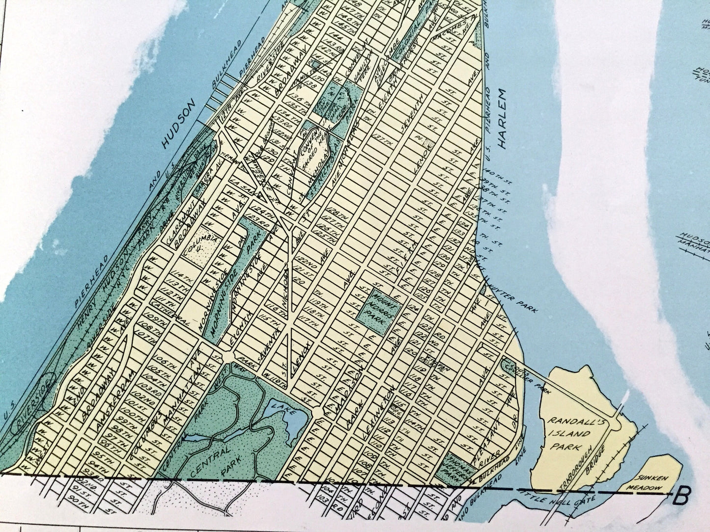 Antique Manhattan Borough, New York 1941 Historical Atlas Map – Upper West Side, Grammercy, East Village, SoHo, Harlem, Chinatown NY NYC