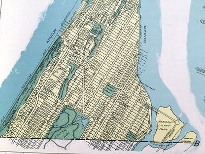Antique Manhattan Borough, New York 1941 Historical Atlas Map – Upper West Side, Grammercy, East Village, SoHo, Harlem, Chinatown NY NYC