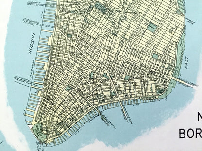 Antique Manhattan Borough, New York 1941 Historical Atlas Map – Upper West Side, Grammercy, East Village, SoHo, Harlem, Chinatown NY NYC